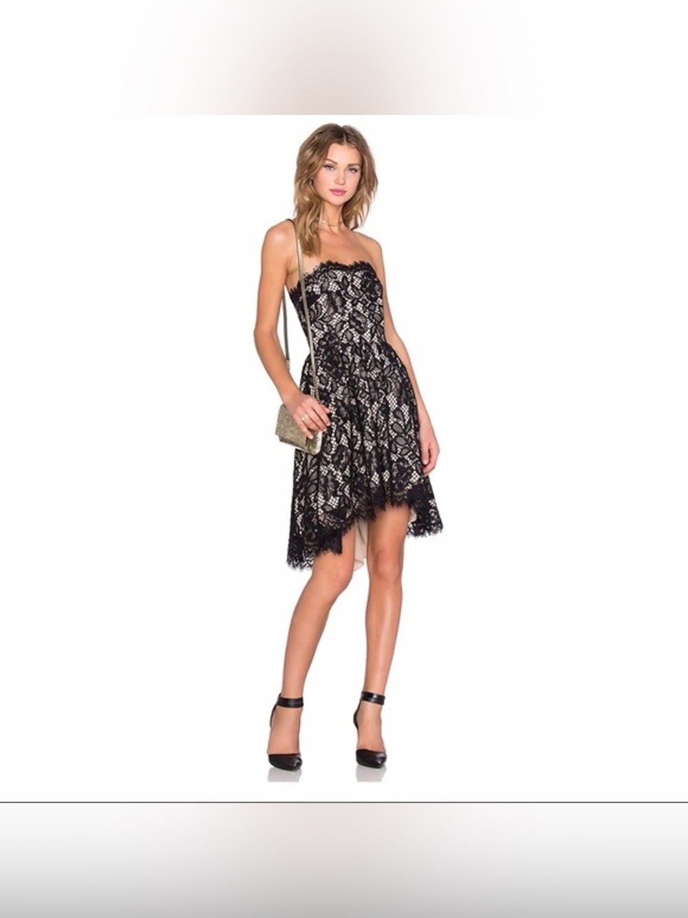 NBD Black Lace Strapless Cocktail Dress